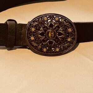 Black Rhinestone Flower Belt